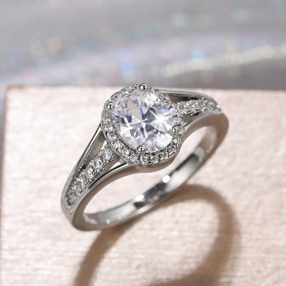 ❤Three Layer Crystal Pure Oval Zircon Wedding Clear Rings for Women, MARR9021 - Picture 1 of 6